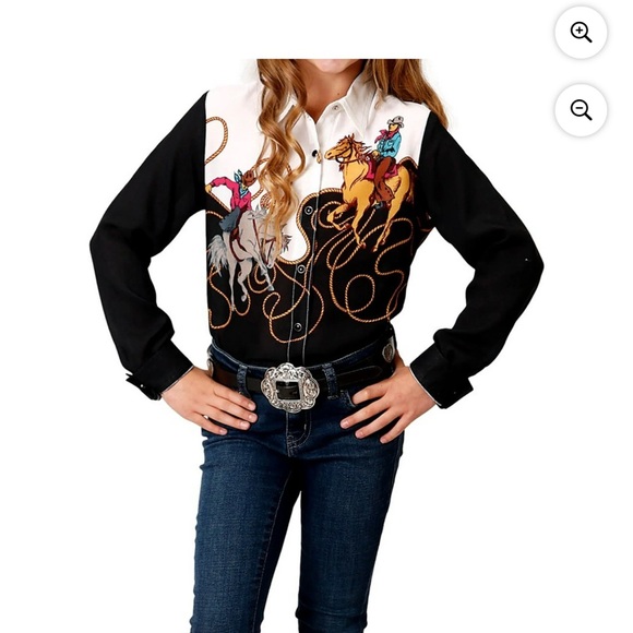 Roper Other - Roper Girls Vintage Style Cowboys and Horses Western Button Down Shirt